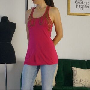 Hot Pink Tbags Los Angeles Beaded Racerback Top
